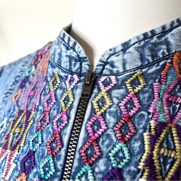 Label Ritu Kumar Denim-look Embroidered Sleeveless Dress- Size 3/ medium - Picture 4 of 11